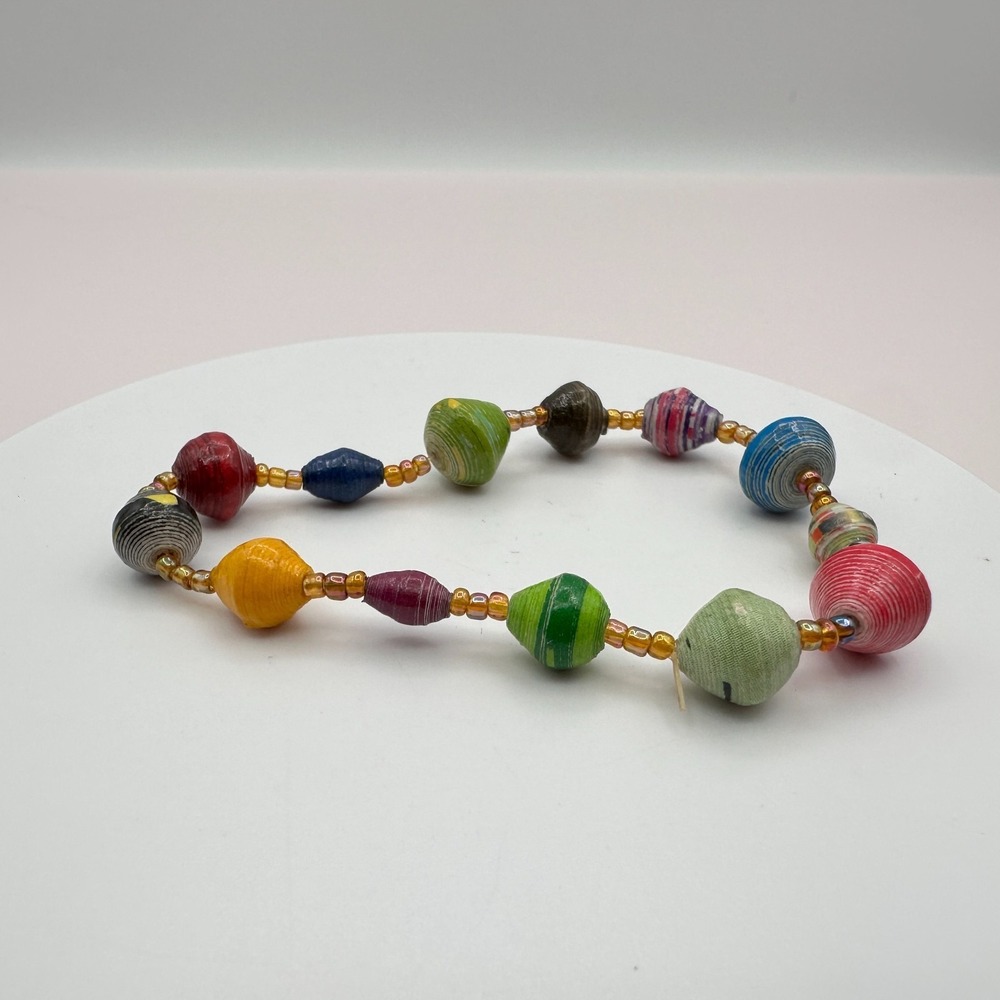 Vintage Y2K Recycled Paper Beaded Chunky Bracelet - Boho Women's Jewelry
